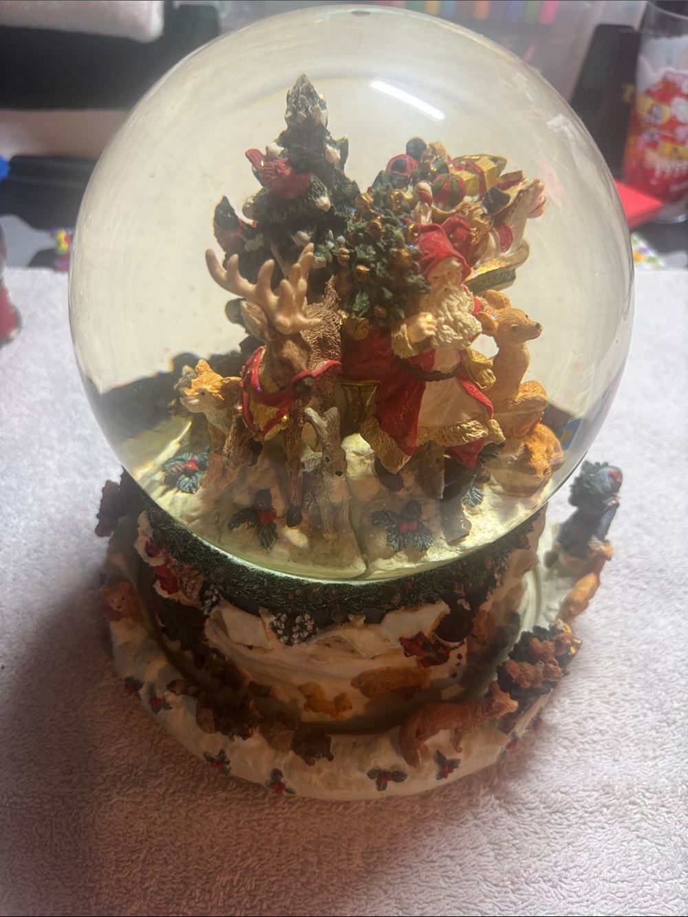 Source Unknown Santa and Reindeer Holiday Snow Globe - Red, Gold, Green